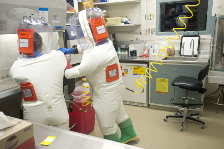 A BSL 4 USAMRIID lab at Fort Detrick. Coccidioides sp., the fungus that causes Valley Fever, was stored in their Biosafety Level 3 labs.