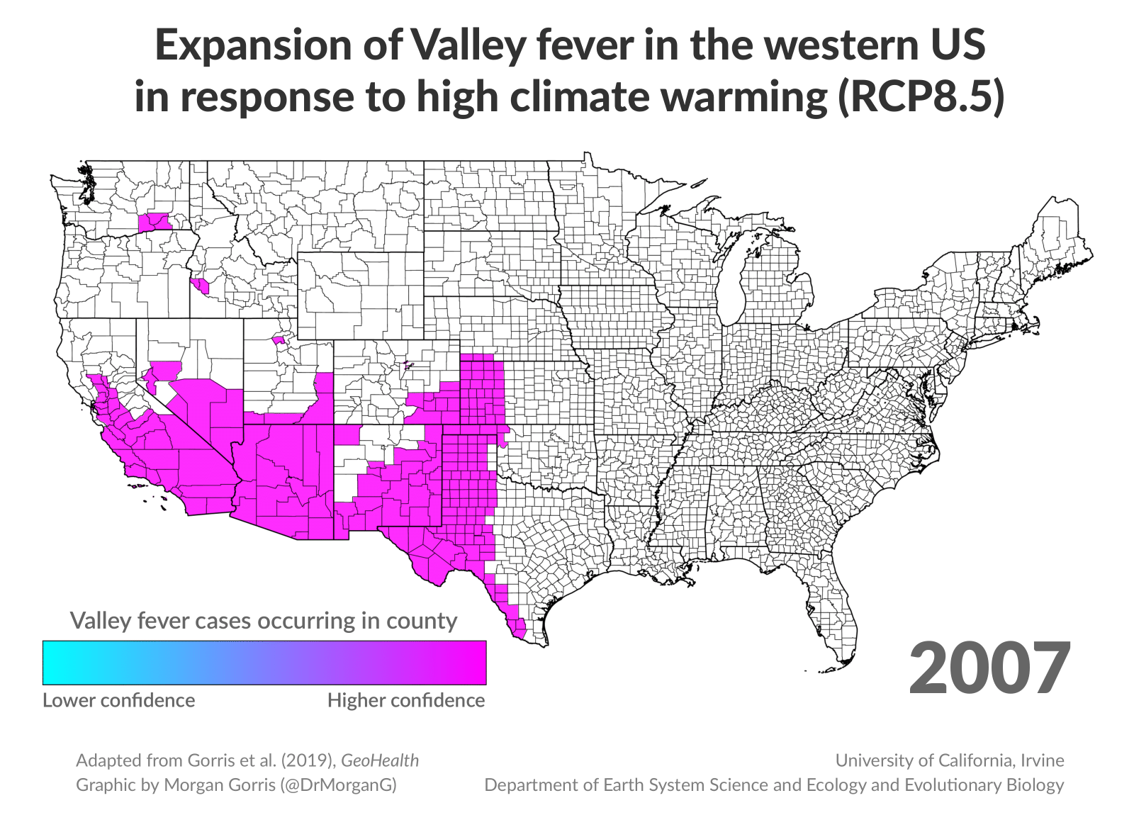 An animated model of climatic effects on the Valley Fever epidemic projected to 2095