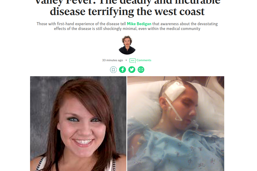 The Independent's Mike Bedigan's Valley Fever article begins with an image of Cheyenne Baker
